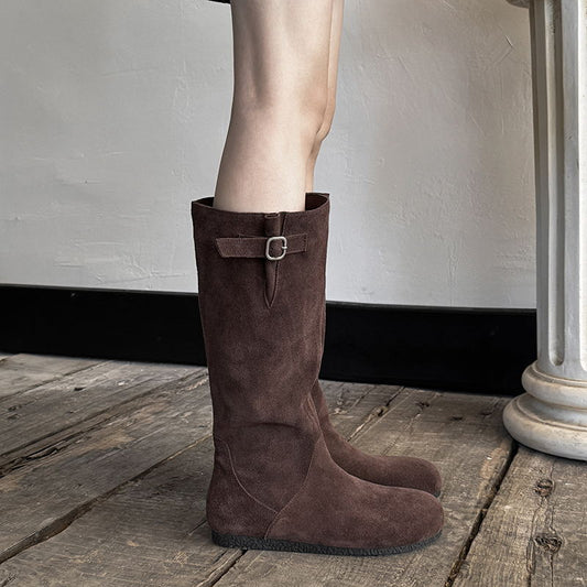 Women's The Knee Small Pile Style Slim Women's Leather Boots