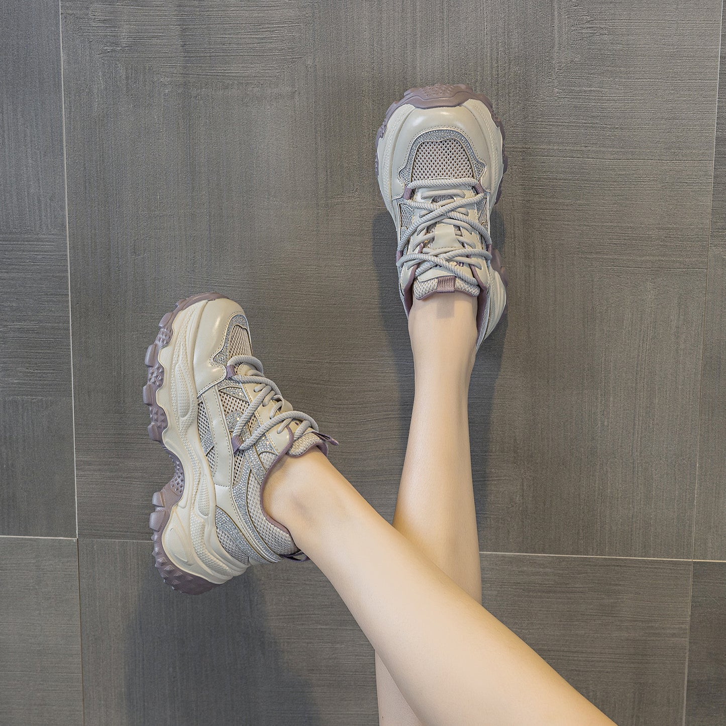 Women's Mesh Surface Clunky Platform Muffin Spring Small Sneakers