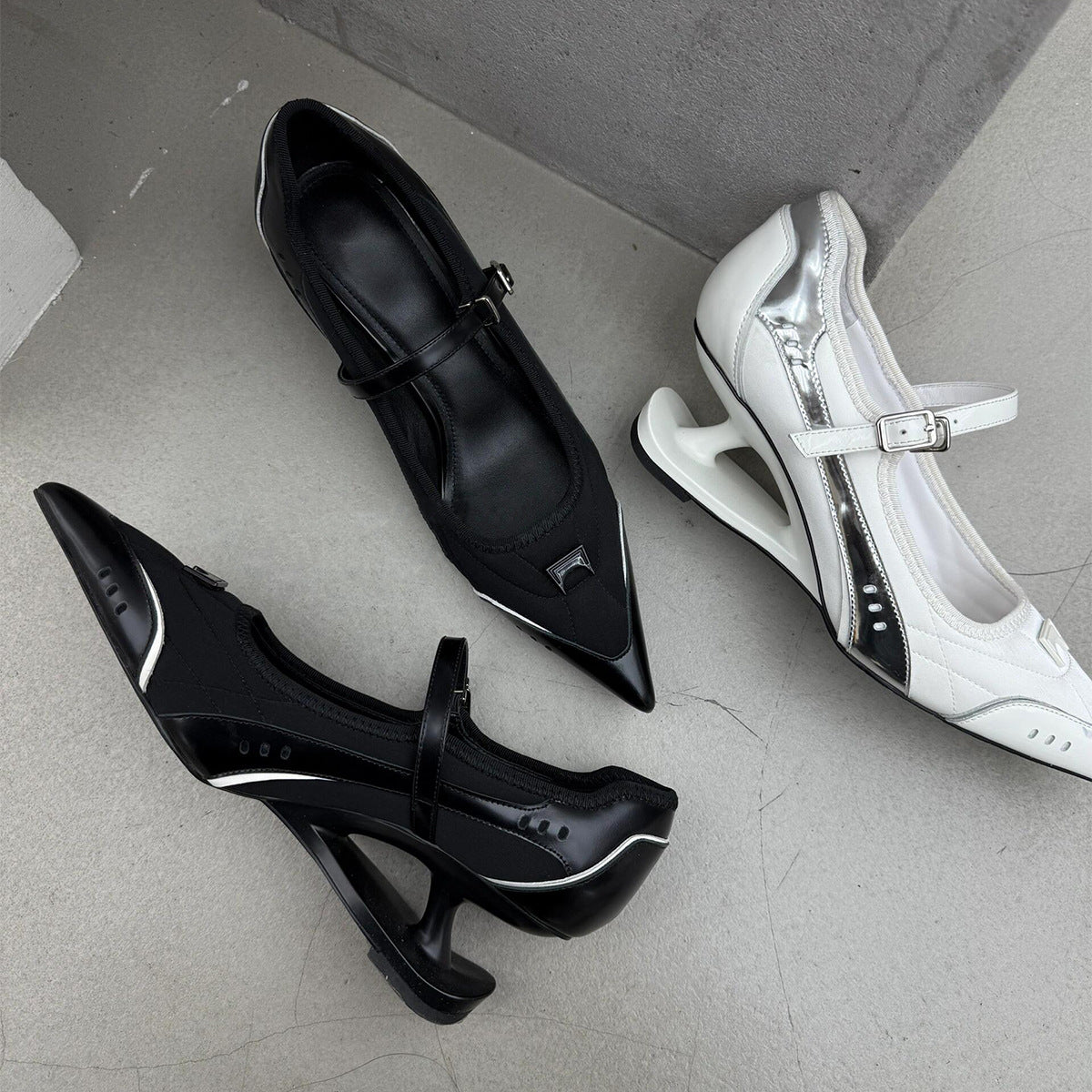 Women's Niche Design Suspension Pointed High Summer Black Buckle Mary Women's Fashion Shoes