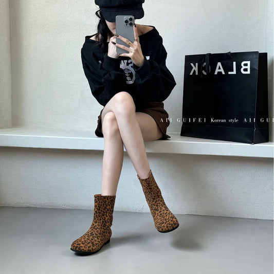 Suede Sleeve Low Thin Short Lazy Style Frosted Soft Women's Leather Boots