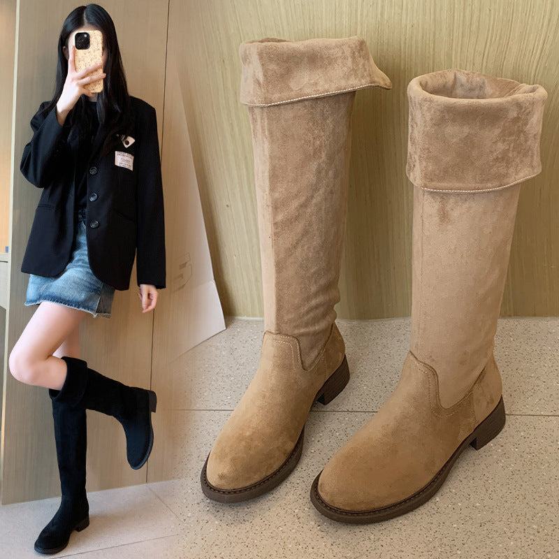 Women's Large Size Suede Skinny High Leg Boots