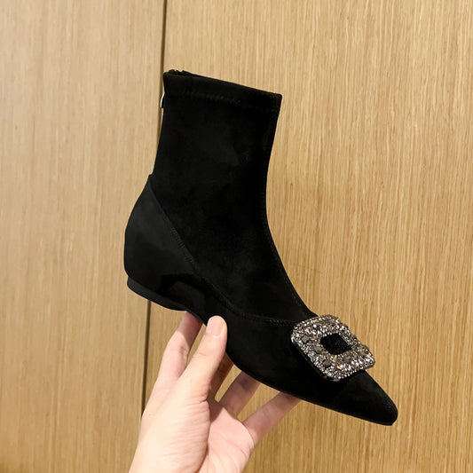 Women's Insole Pointed Toe Skinny Short For Suede Stretch French Versatile Women's Leather Boots