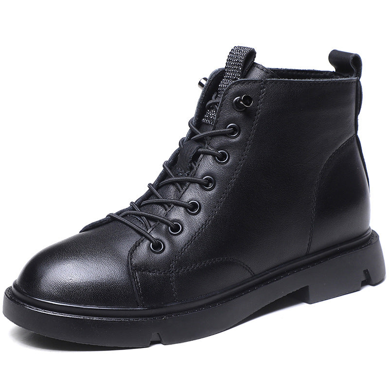 Martin Low Elastic Band Flat Comfortable Round Head Women's Leather Boots