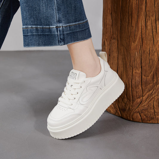 Women's Genuine Platform White Heightened Korean Style Lace Women's Casual Shoes