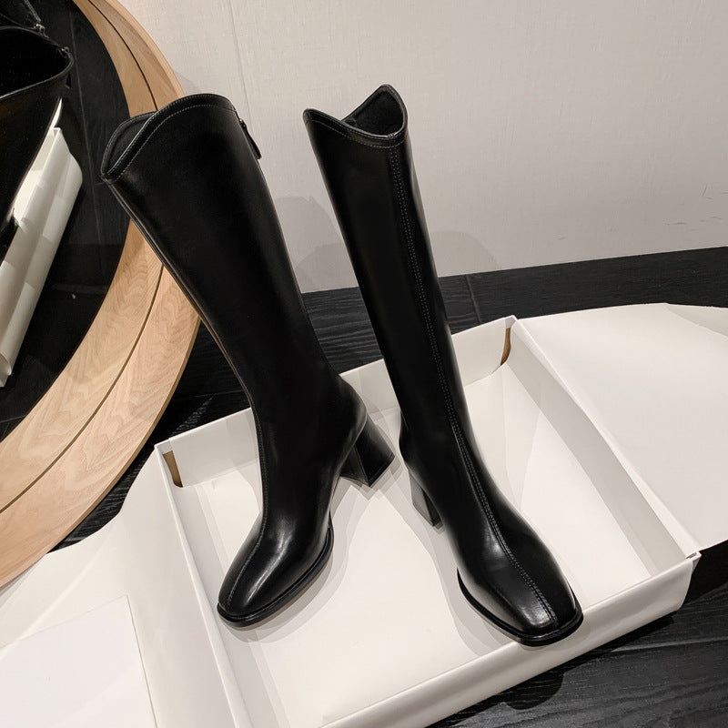 Women's Small Size Chunky Long Square Toe High Fashion Heels