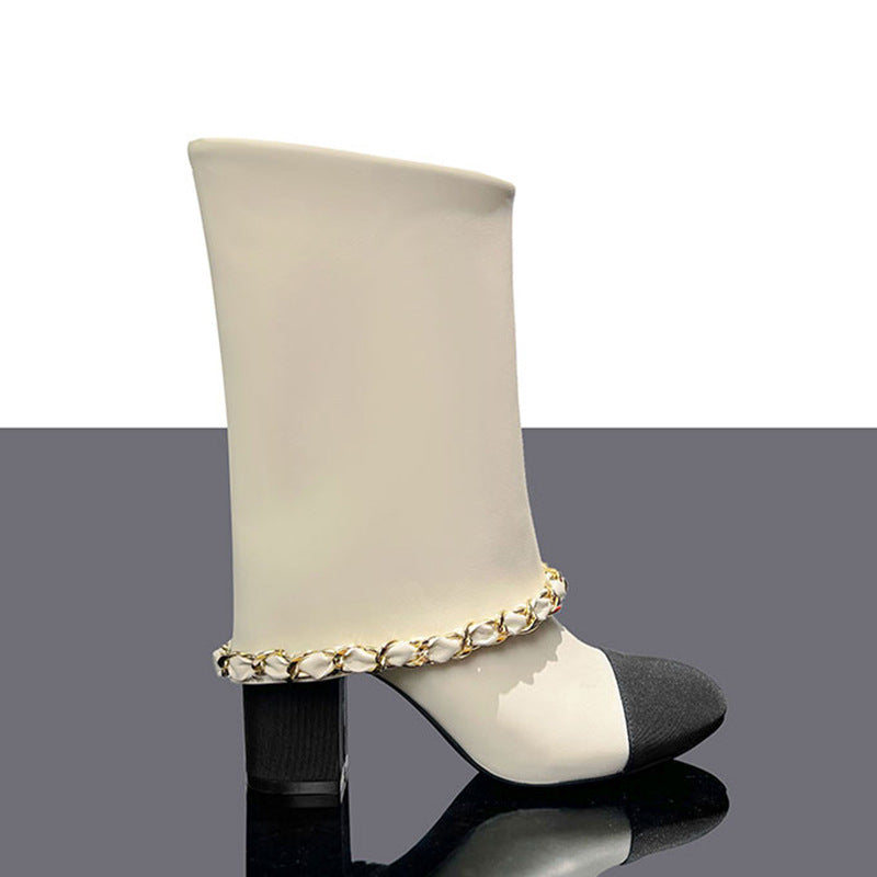 French Style Classic White Female High Pants Thick Heels