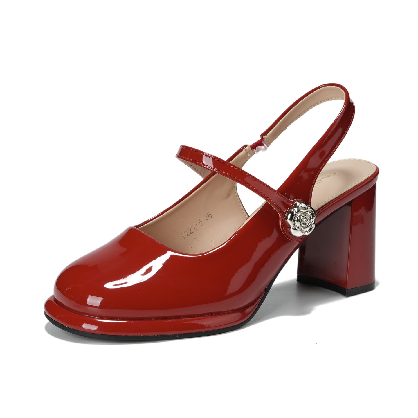 Pumps Rhinestone Square Buckle One-word With Chunky Commuter Toe Back Women's Fashion Shoes