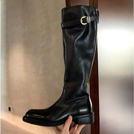 Women's Version Washed Horse Round Head Chunky Thick Bottom Raised Leg Boots