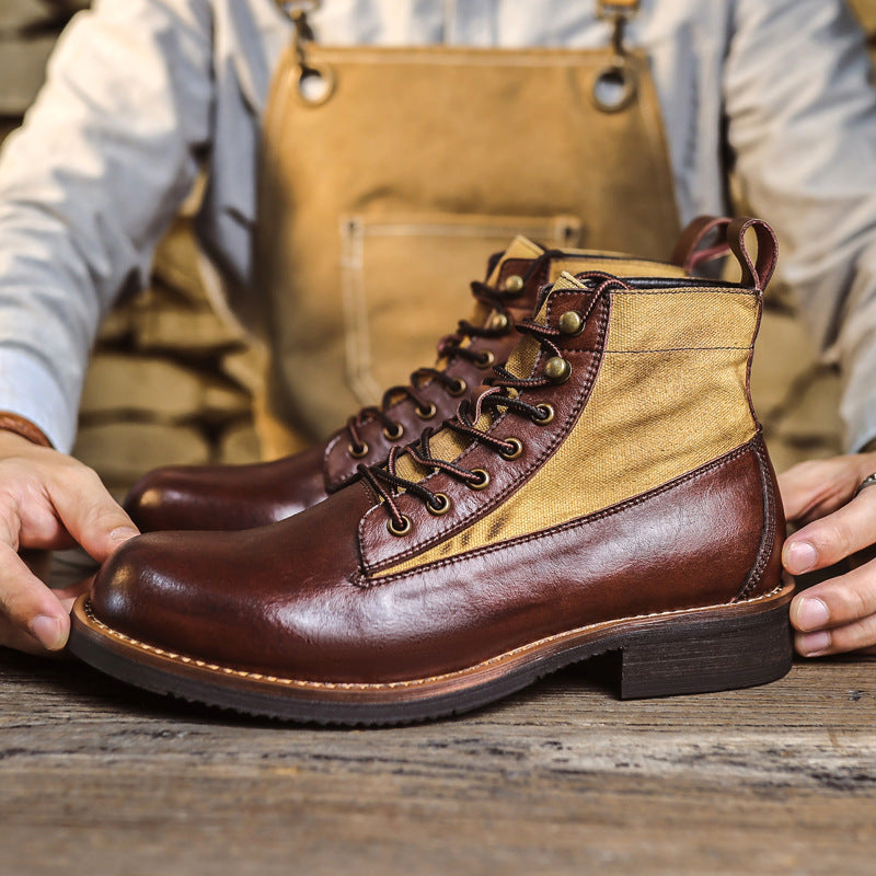Men's Retro Ankle Worker Round Head Machine British Men's Martin Boots