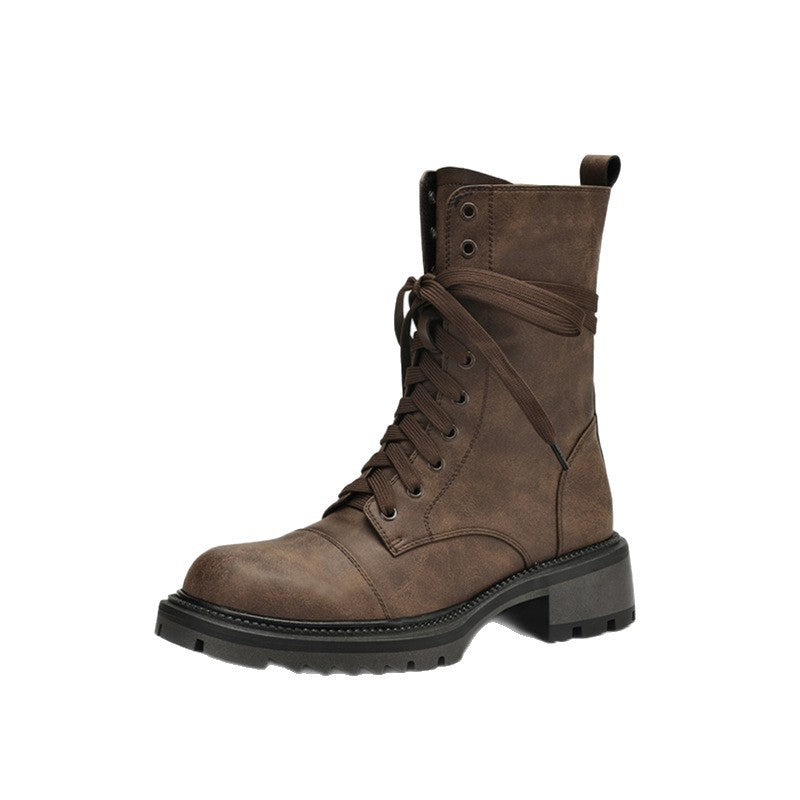 Women's Mid Martin Summer British Lace Up Short Women's Leather Boots