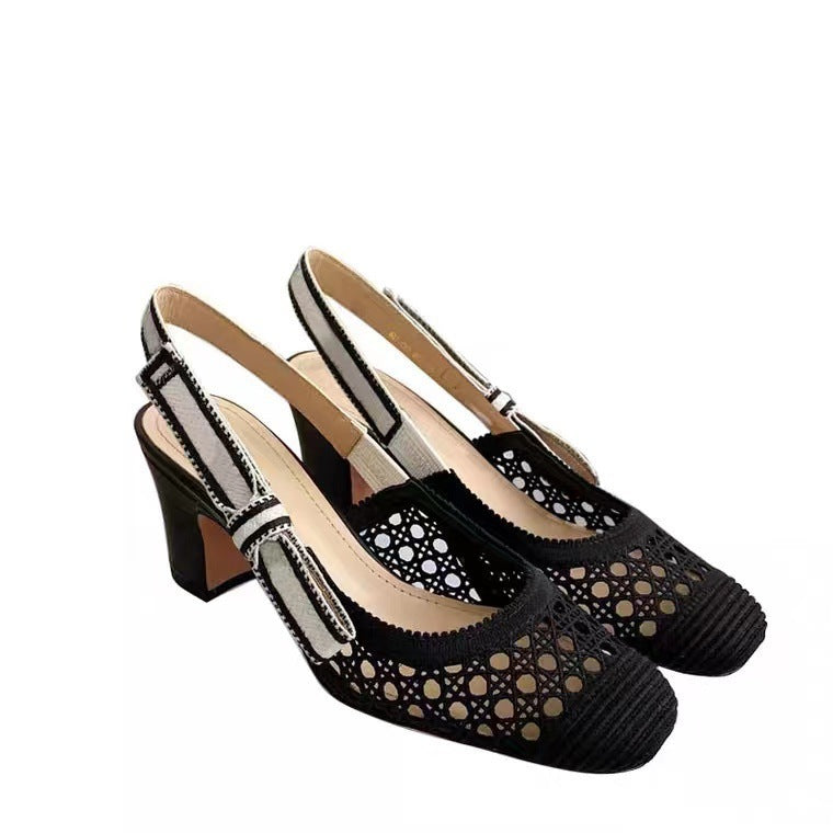 Women's Square Toe High Back Strap Shallow Mouth Chunky Sandals