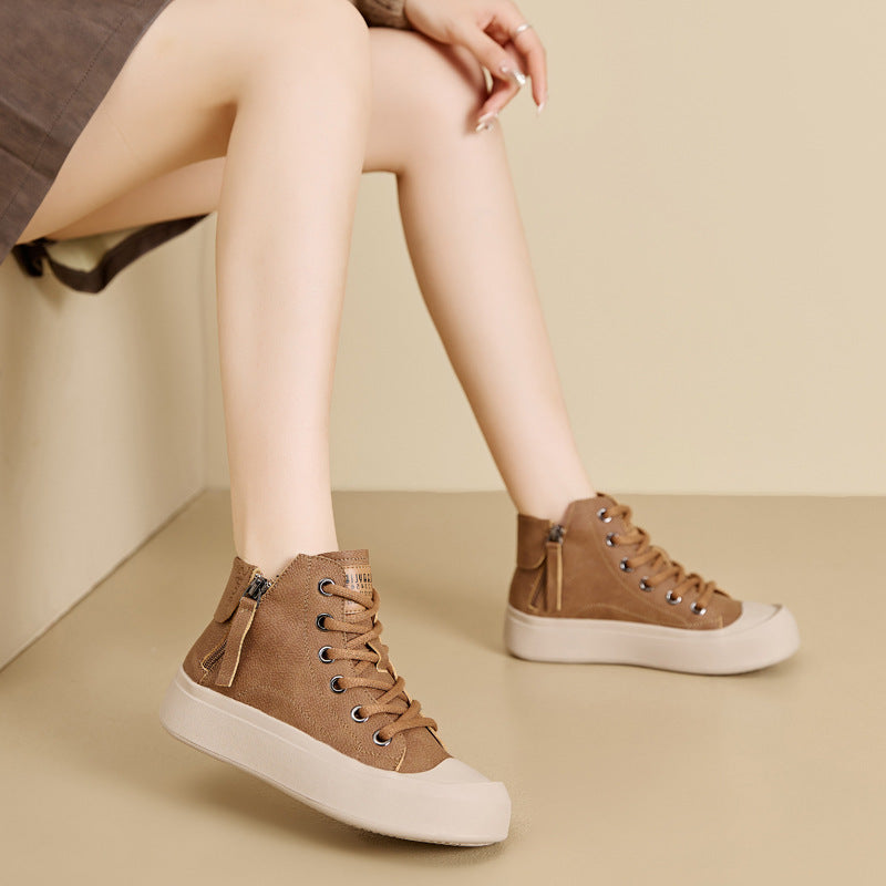 Women's Large Size Retro Ankle Side Zipper Board Plus Women's Leather Boots