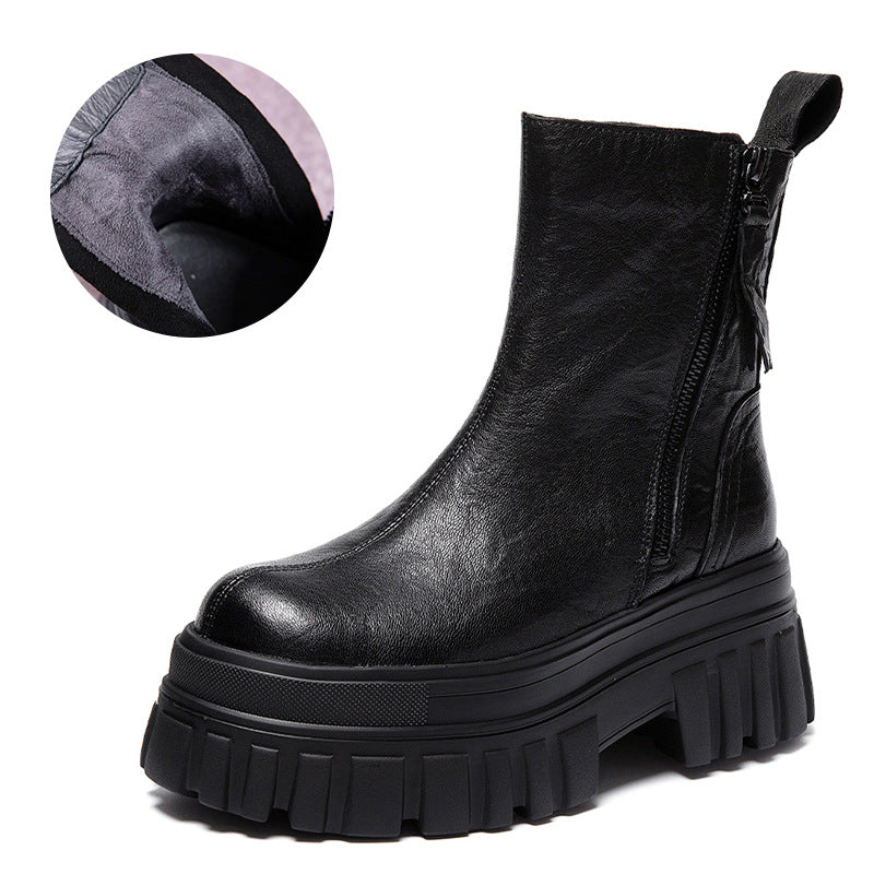 Women's Fashion Genuine Clutch Pattern Double Zipper Small Women's Leather Boots