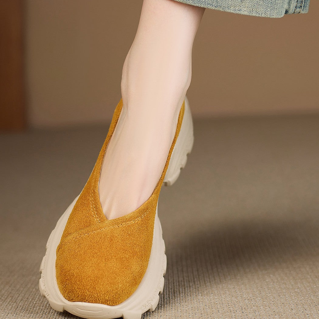 Women's Sheepskin Spring Style Platform Green Slip-on Lazy Women's Casual Shoes
