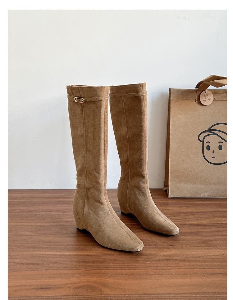 Women's Cowhide Version Small Height Increasing Insole High-heeled Women's Leather Boots