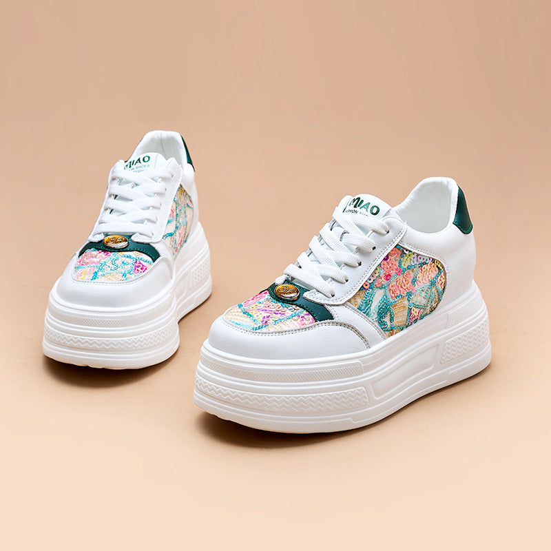 Women's Genuine Thick-soled Sequined White Popular Small Women's Casual Shoes
