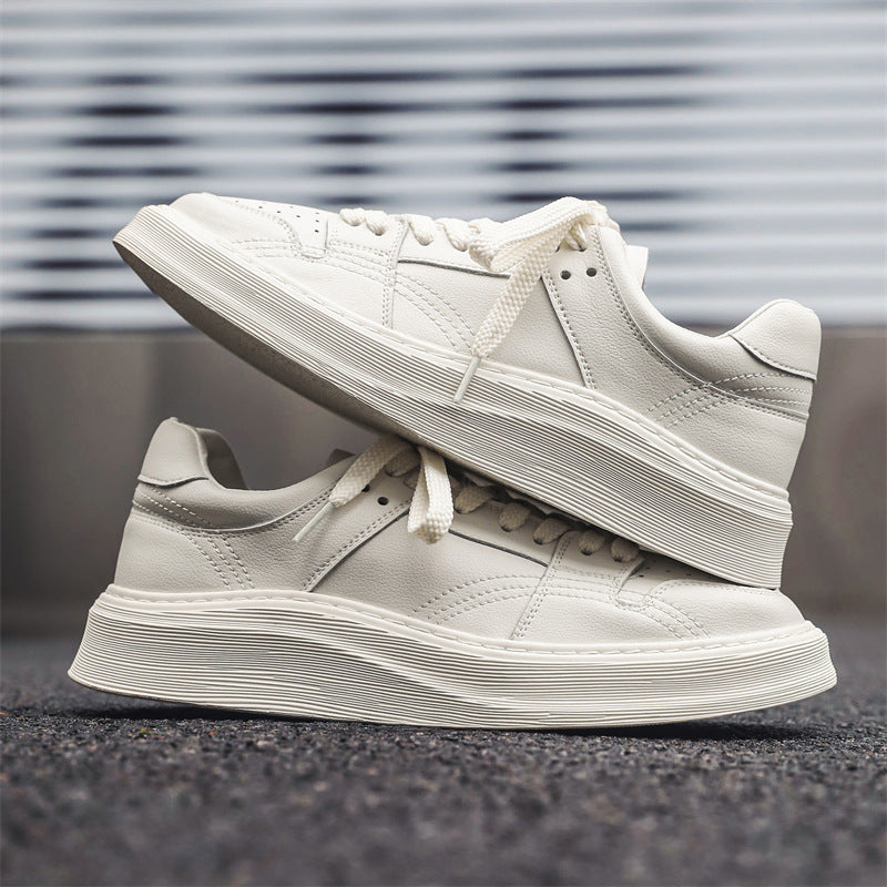 Trendy Fashion Thick Bottom Solid Color Summer Style Men's Casual Leather Shoes