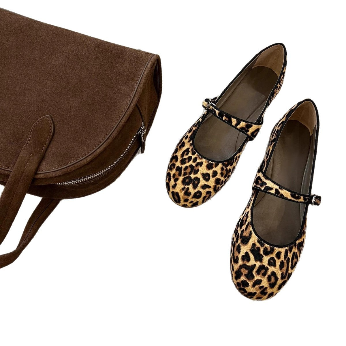 Women's Cowhide Version Super Soft Bottom Genuine Leopard Print Mary Women's Fashion Shoes