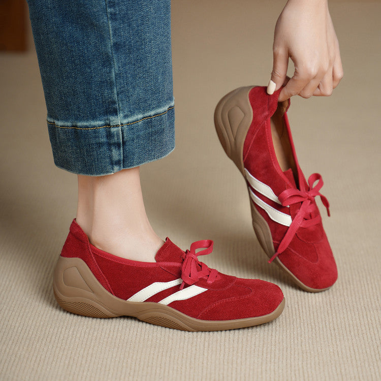 Women's Cowhide Platform German Training Genuine Lace Up Pumps Women's Fashion Shoes
