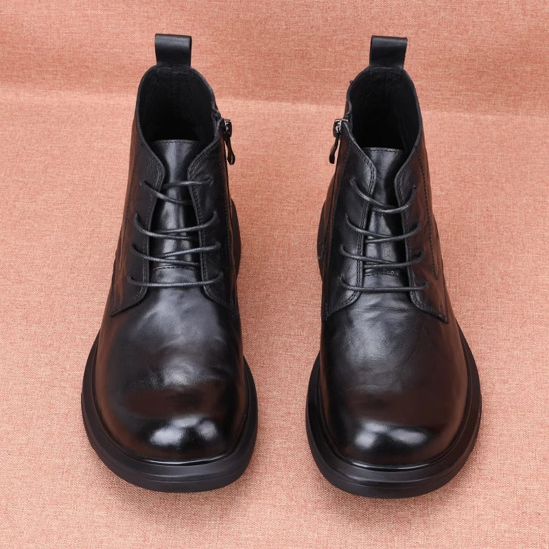 Men's First Layer Cowhide Spring Fashion Trendy Round Men's Martin Boots