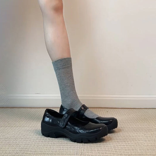 Insole Simple Black Velcro Mary Jane Female Retro Platform Women's Fashion Shoes