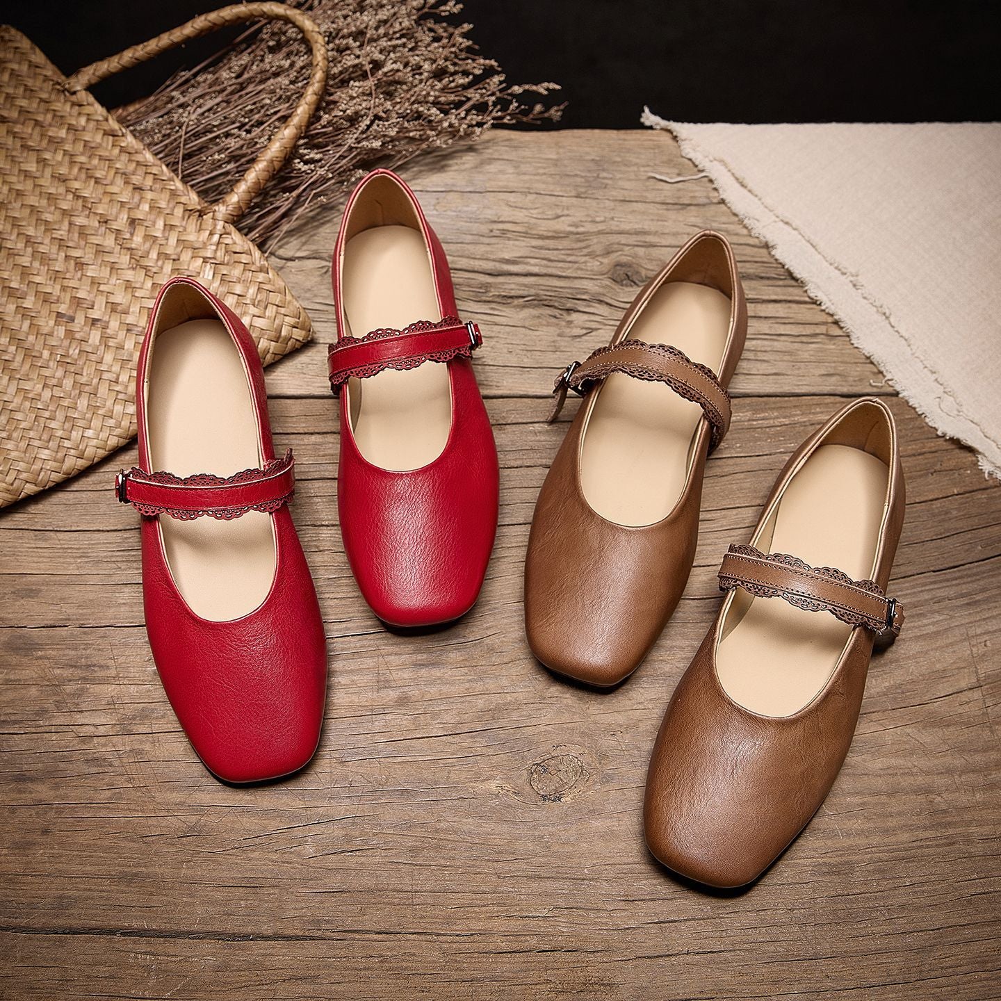 Women's Genuine Mary Jane Square Toe With Soft Bottom Comfortable Women's Casual Shoes