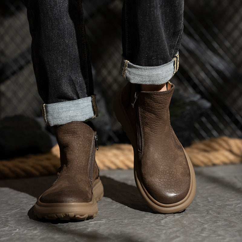 Men's Cowhide Retro Fashion Martin Fleece-lined Warm Men's Leather Boots