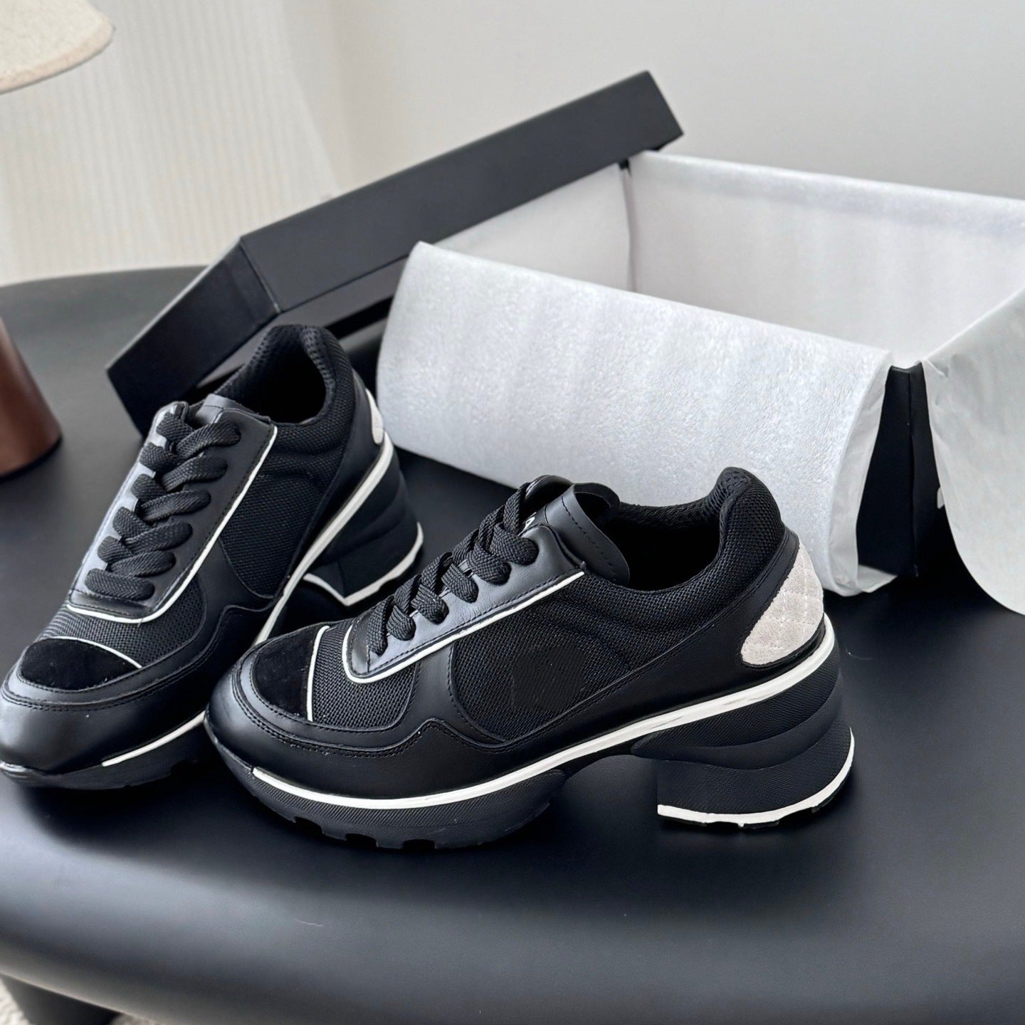 Women's Thick Bottom Increased Diamond Plaid Chunky Dad Sneakers