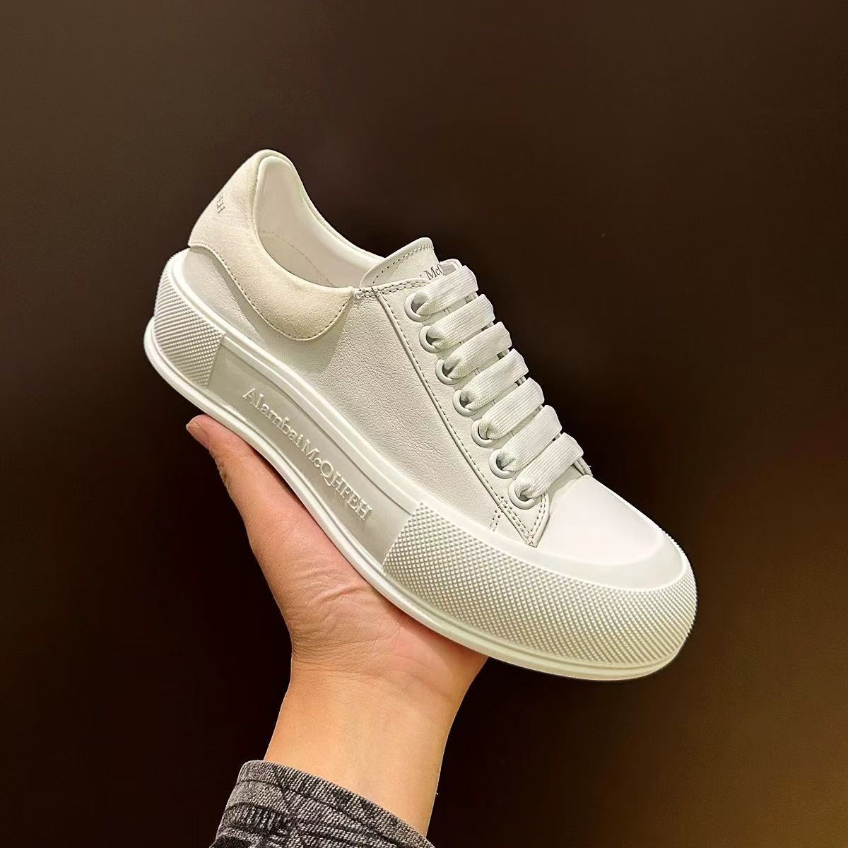 Women's Mcqueen Thick-soled Height Increasing White Fashionable Sneakers