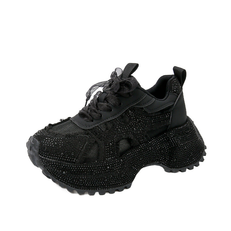 Women's Platform Dad Fashionable Summer Breathable Rhinestone Full Diamond Fried Women's Sports Shoes
