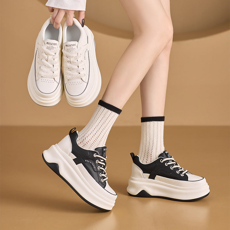 Women's White Korean Platform Inner Height Increasing Board Color Casual Shoes