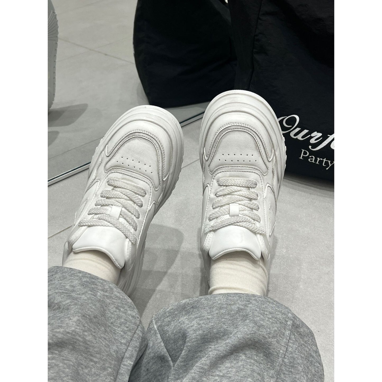 Women's Spring Genuine Polished Platform White Fashion Sneakers