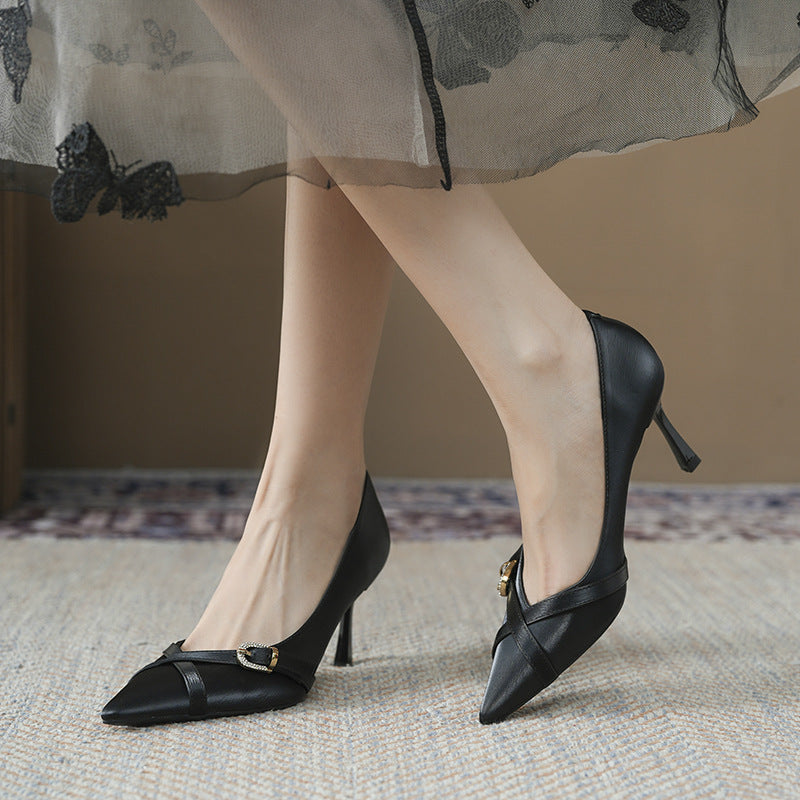 Satin Cross Buckle Classy High Female Stiletto Long Not Tired Women's Fashion Shoes