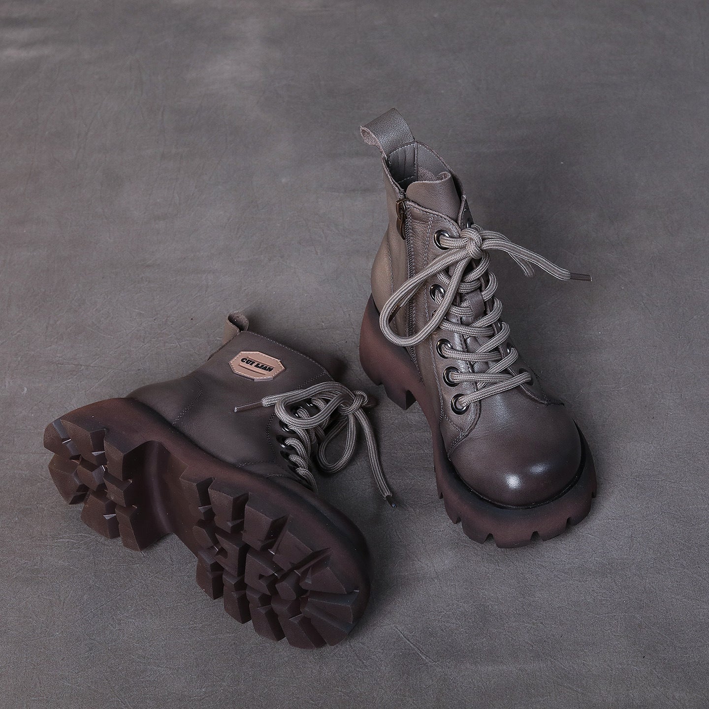 Women's Handmade Martin For Winter Lace Up Increased Single-layer Women's Leather Boots