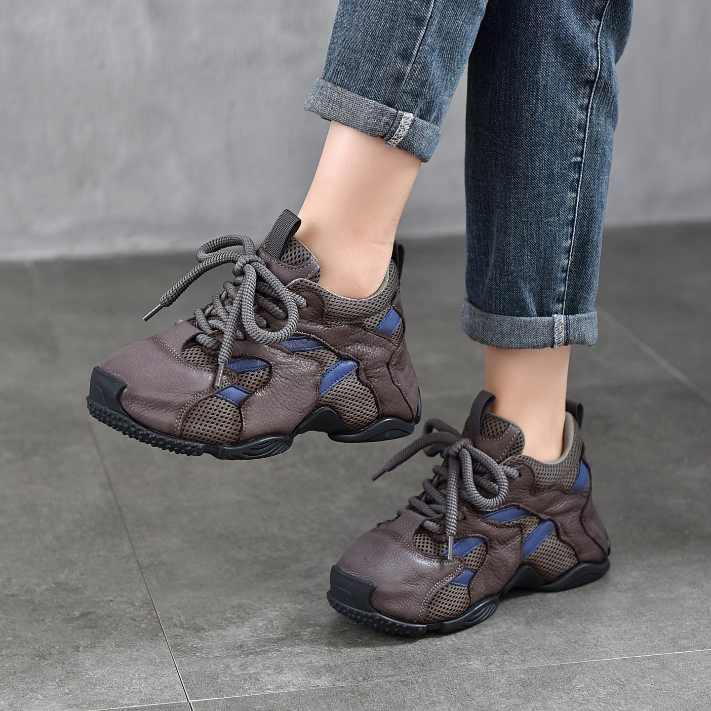 Women's Quality First Layer Contrast Color Dad Spring Mesh Sports Casual Shoes