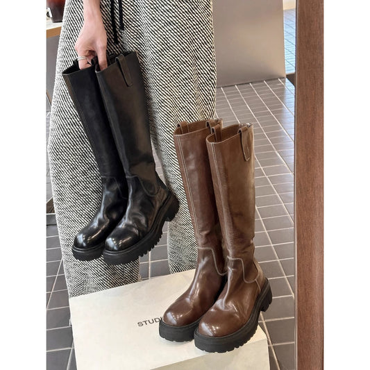 Women's Second Hair Grape Mom Shrink Horse Round Head Thick Bottom Boots
