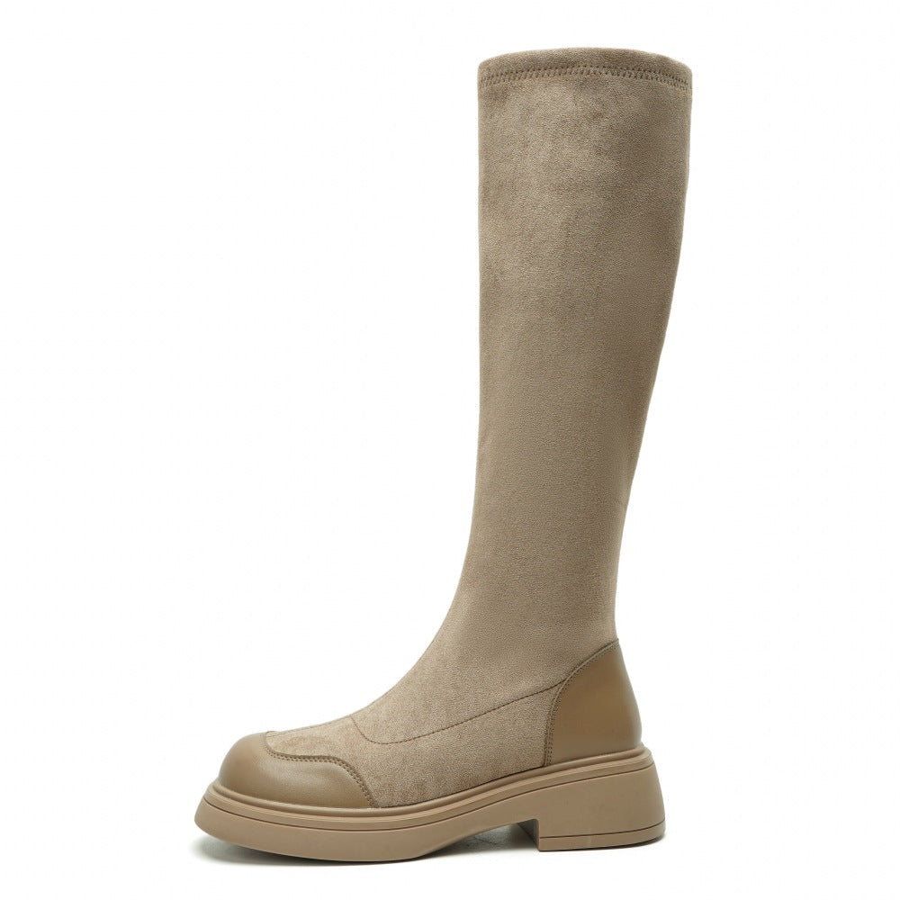 Women's Female Frye Thick Bottom Elastic Knight Vintage Veet Heels