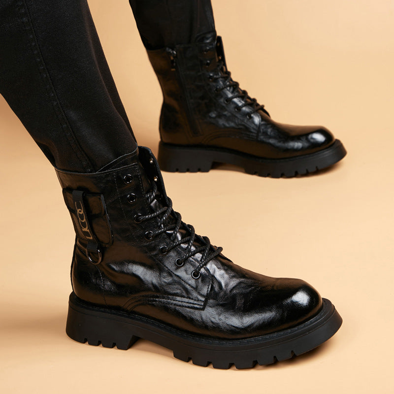 Men's Trendy Thick Bottom Increased Worker Green Korean Cool Boots