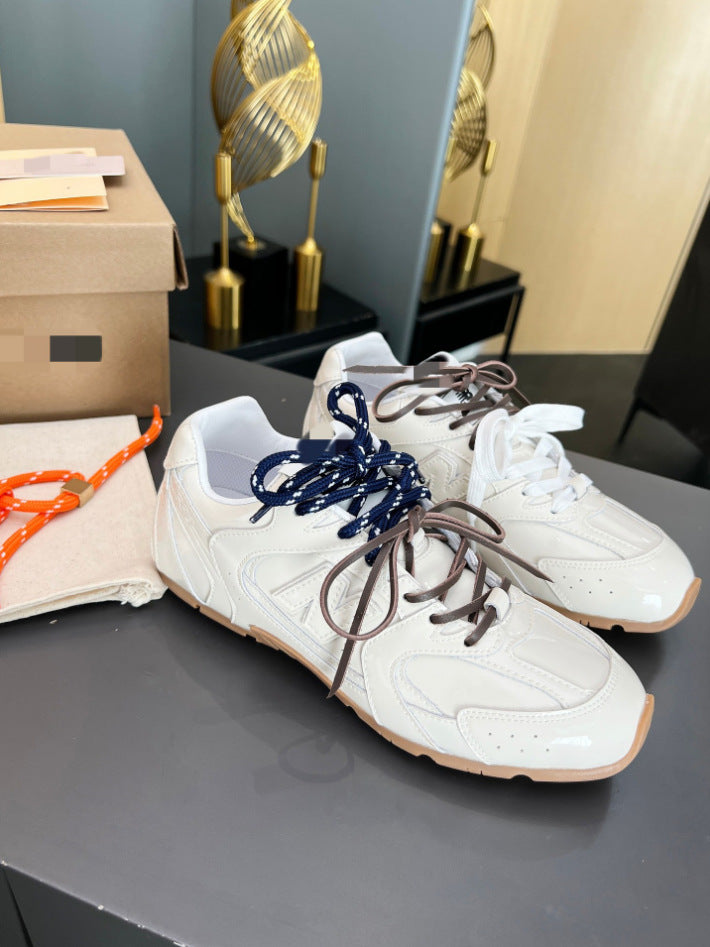Women's Home Black Wrinkle Paint Simple Color Matching Sports Casual Shoes