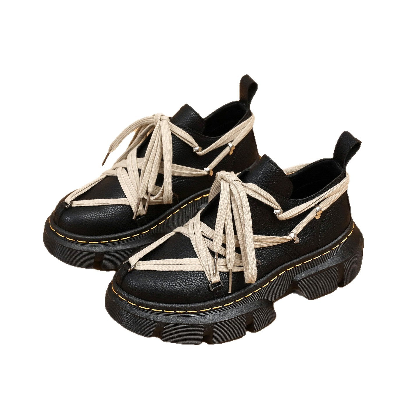 Trendy Genuine Black Pentagram Platform Pumps Leather Shoes