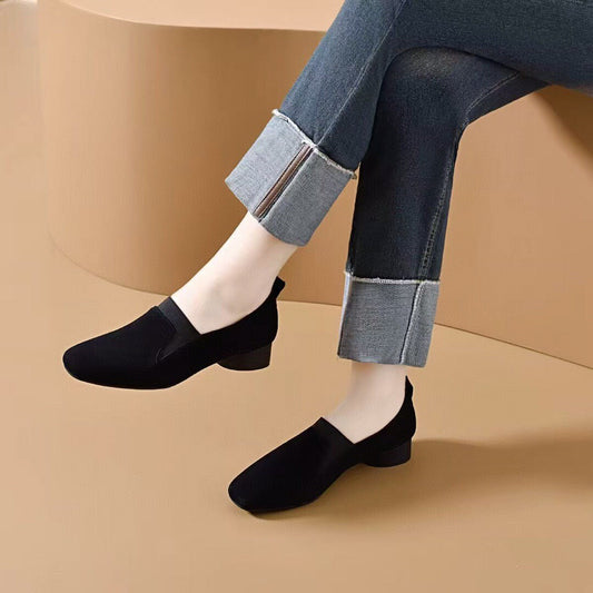 Women's Spring Low Chunky Mid Square Toe Deep Mouth Pumps Women's Fashion Shoes