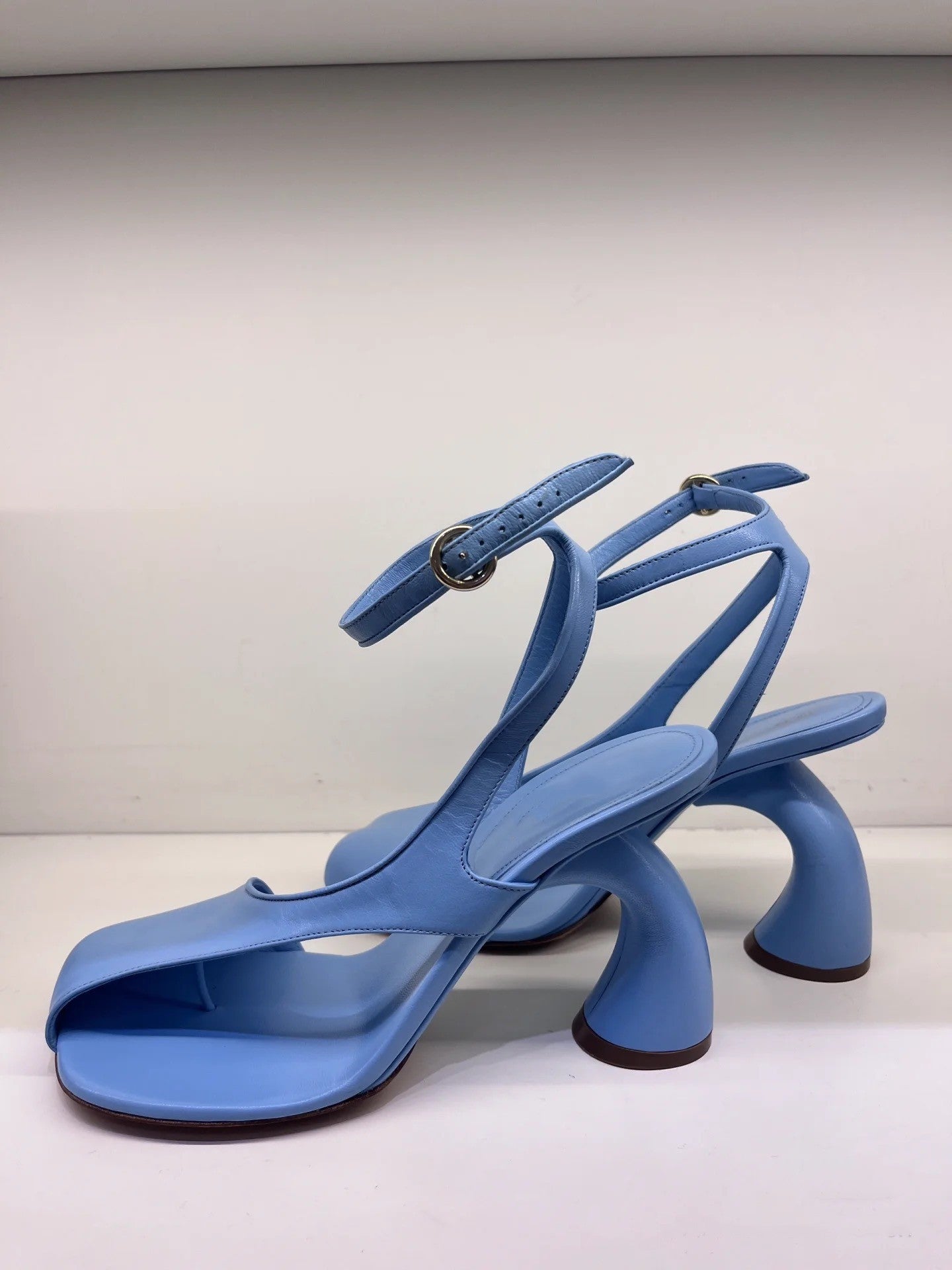 Asymmetric Box Buckle Square Toe Flip-flops High Heeled Sandals