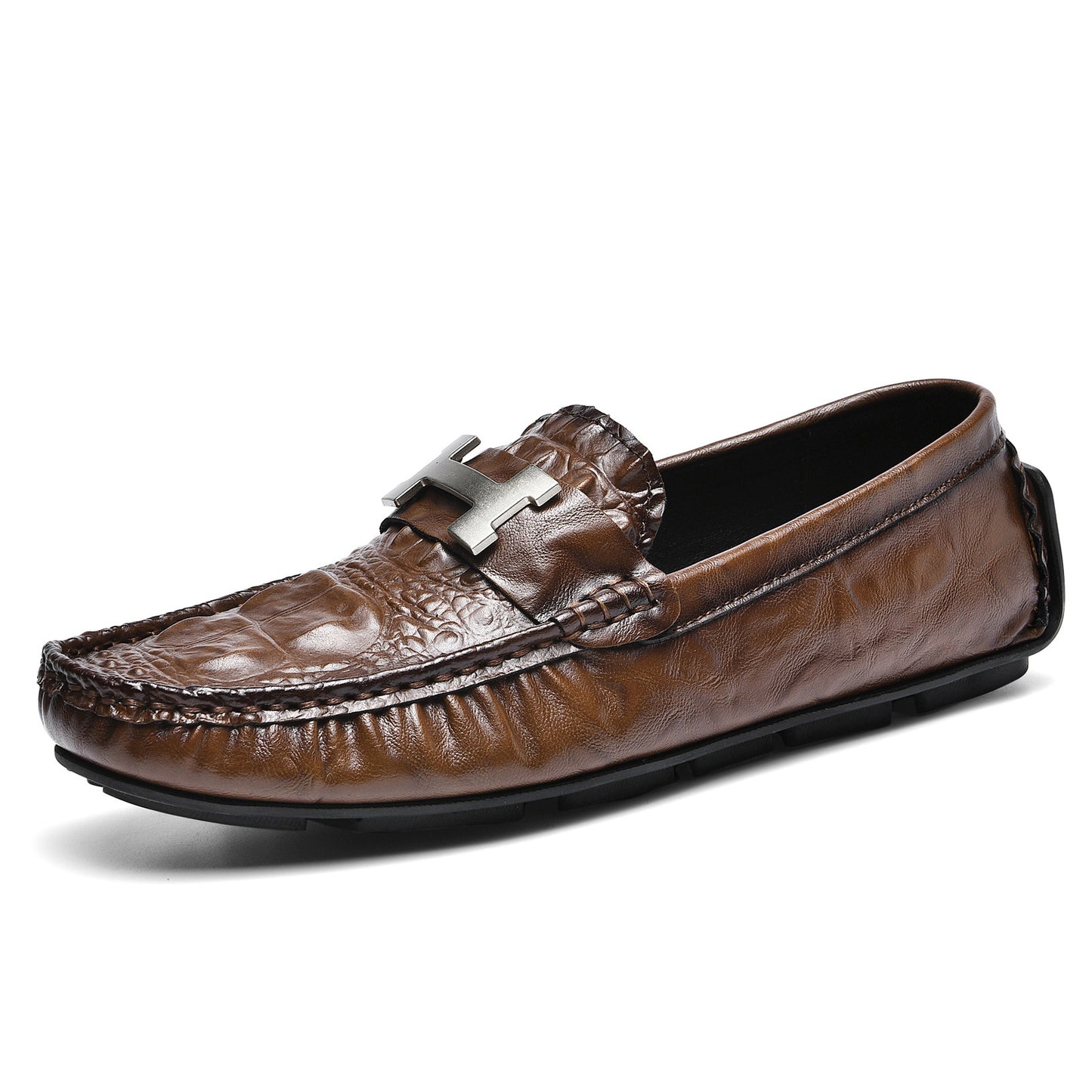 Men's Live Crocodile Pattern Lazy Driving British Men's Casual Shoes