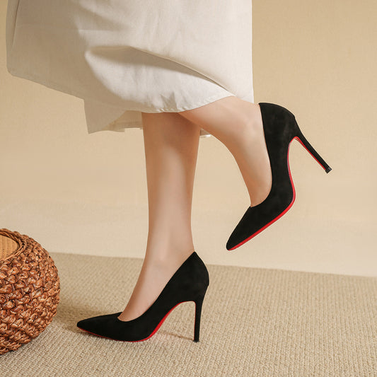 Style Black Red Background High Stiletto Sexy Pointed Toe Shallow Women's Fashion Shoes