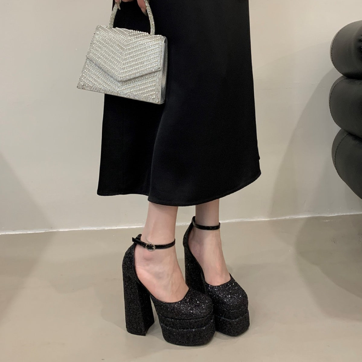 Women's Size Square Toe Platform Catwalk Show Heels