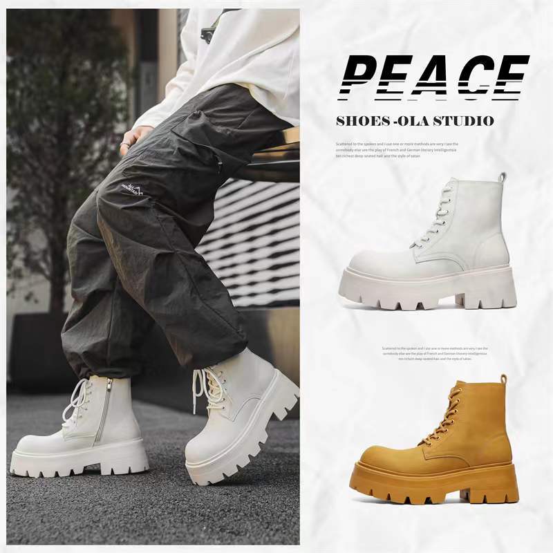 Men's Black Trendy Platform Fleece Lined Fashion Men's Martin Boots