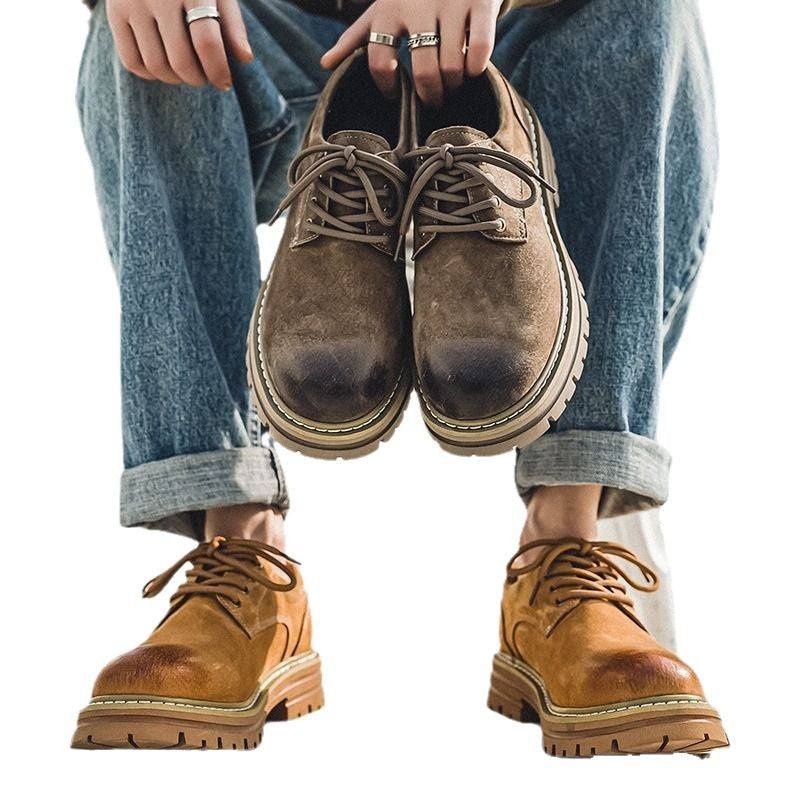 Men's Spring Pigskin British Retro Platform Height Men's Casual Shoes