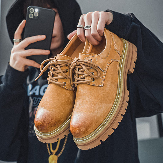 Men's Spring Pigskin British Retro Platform Height Men's Casual Shoes