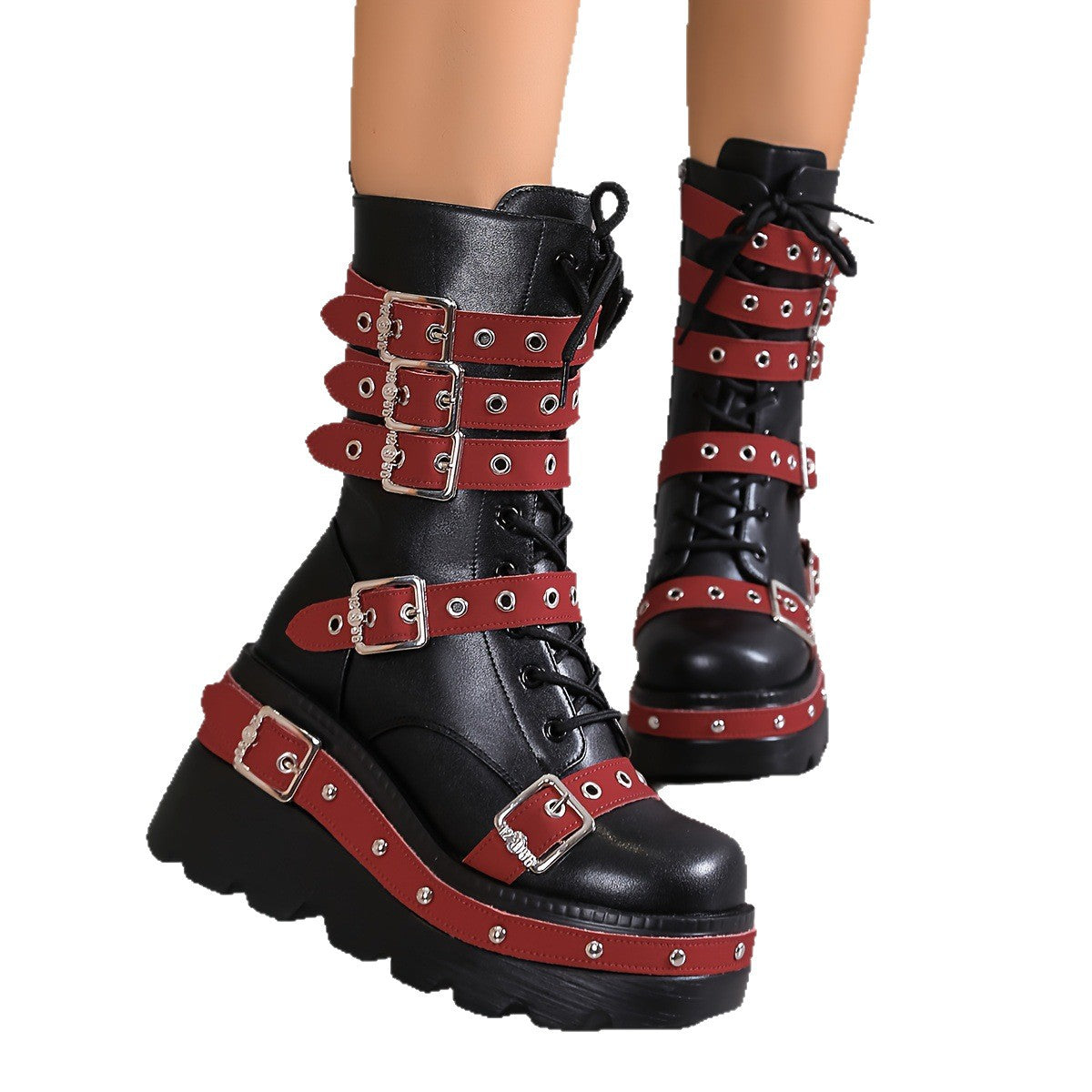 Women's Wedge Knight Plus Size Punk Handsome Platform Boots