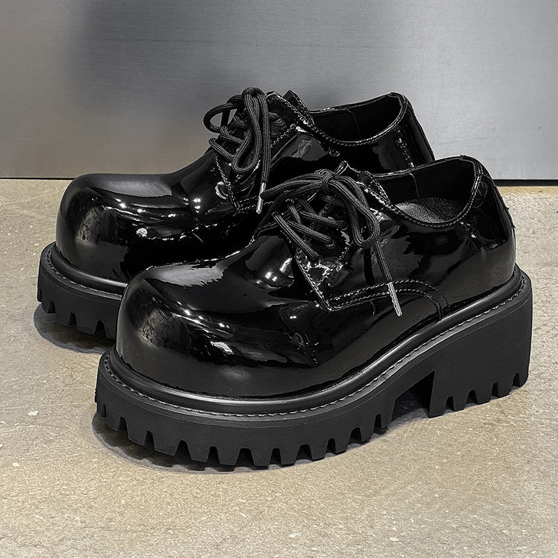 Men's Autumn Light Platform Height Increasing Insole Derby Patent Men's Shoes